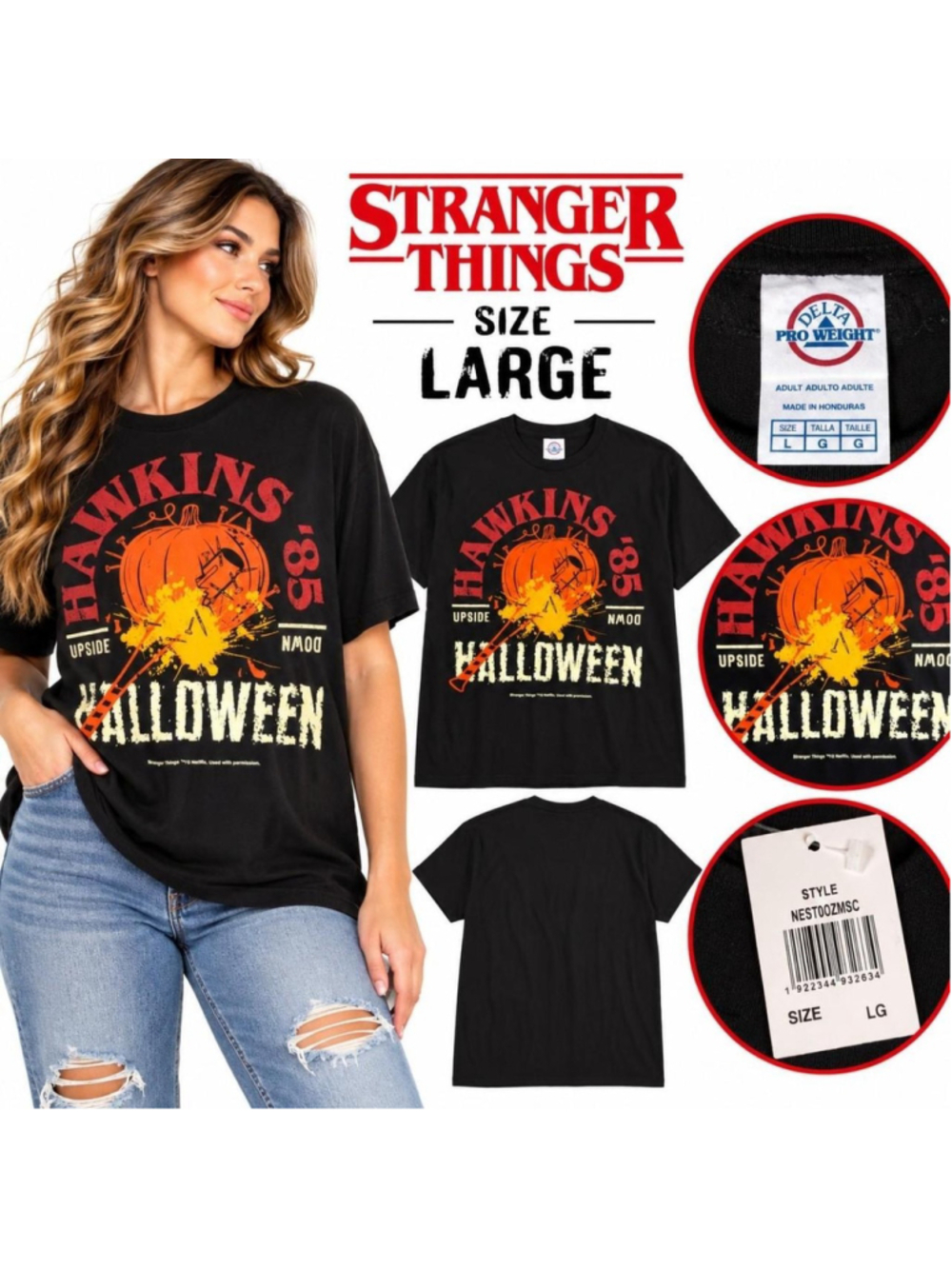 NWT Stranger Things Hawkins ’85 Halloween Graphic T-Shirt Black Size Large